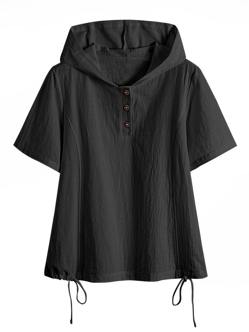 Dounia - Loose Short-Sleeved Hooded With Button