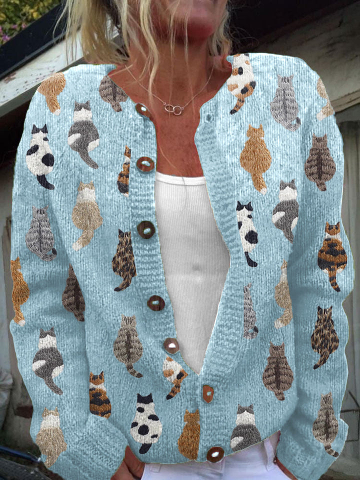 Ljubinka - Knitted Cardigan With Cats Print