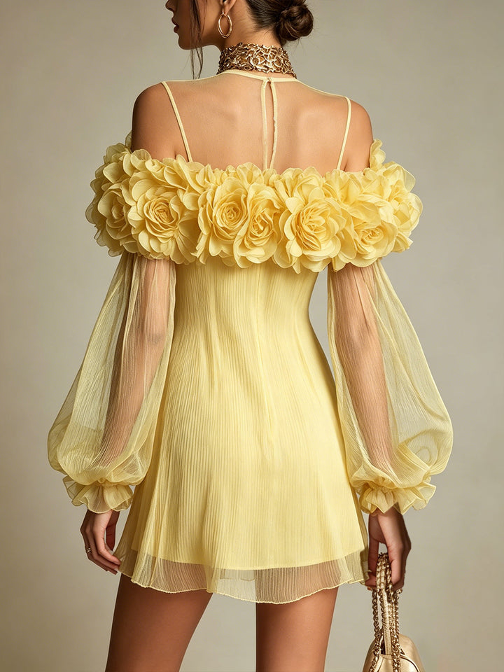 Liziana - Pleated Mini Dress With 3D Floral Embellishments