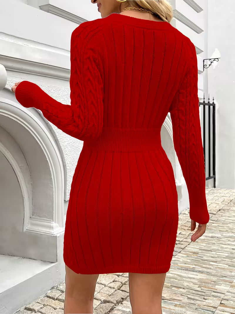 Maeletta - Cable Knit Bodycon Sweater Dress