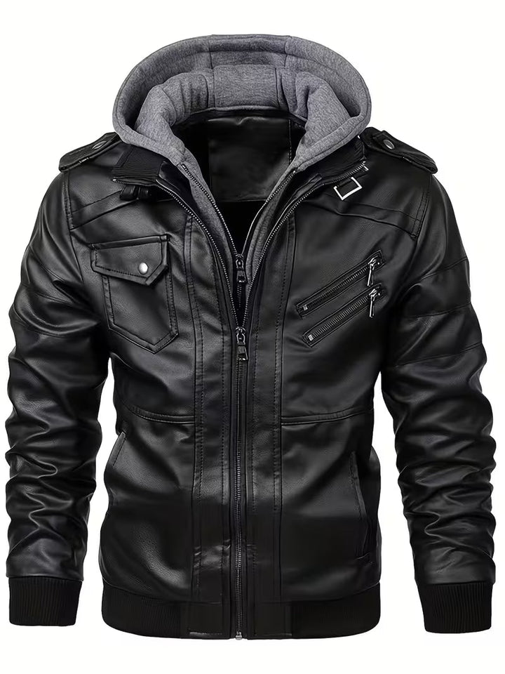 Valea - Faux Leather Hooded Jacket
