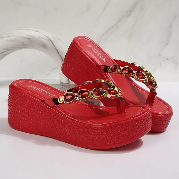 Wietske - Rhinestone Wedge Platform Sandals