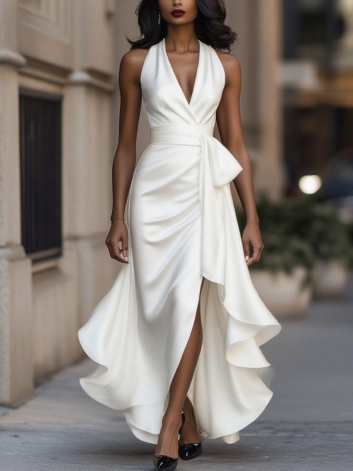 Imesha - Satin Dress With Draped Waist