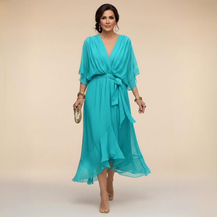 Harshani - Chiffon Dress With V-Neck