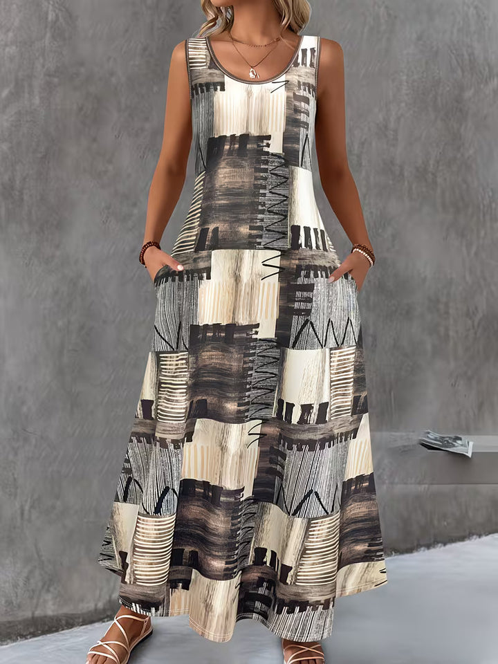Brigitten - Sleeveless Round Neck Dress with Pockets