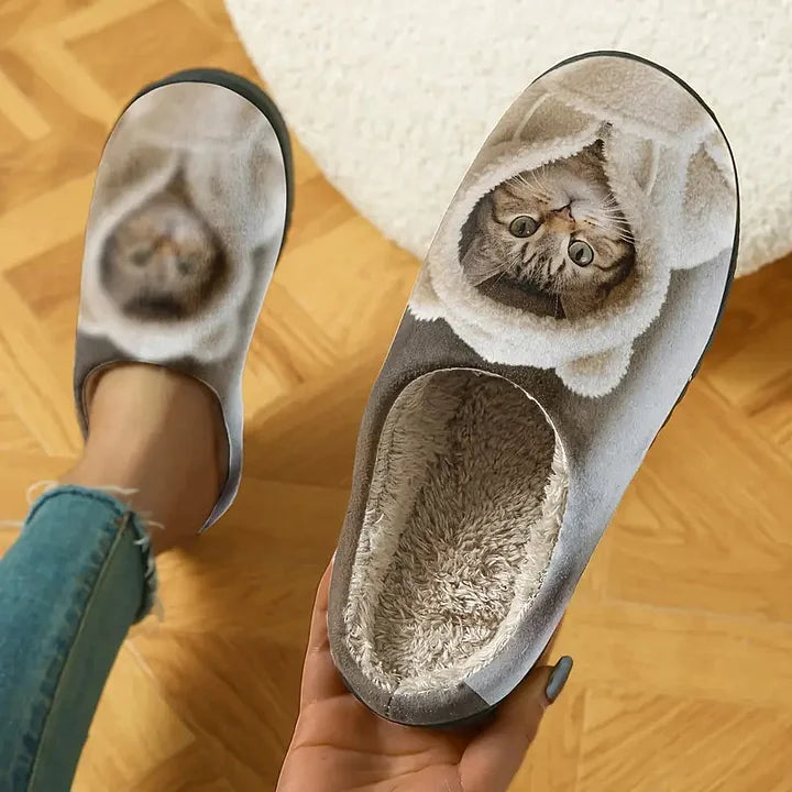 Kyroline - Cozy 3D Cat Face Slip-On Slippers