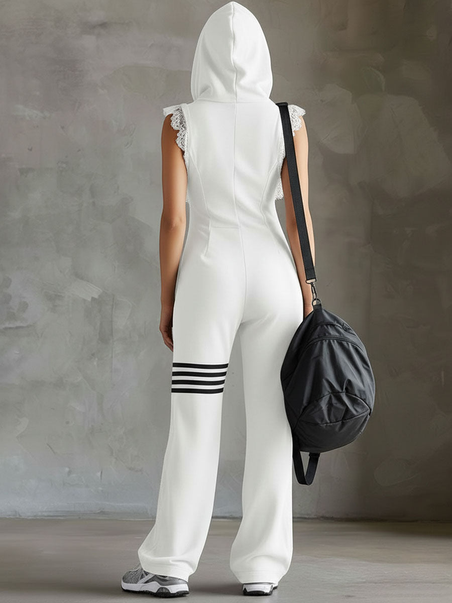 Emese - Sporty Retro One-Piece Set With Stripes