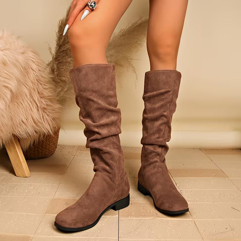 Lianilelle - Slouchy Mid-Calf Boots With Low Heel