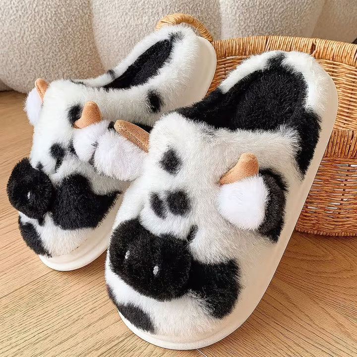 Echoglow - Spotted Cow Print Plush Indoor Slippers