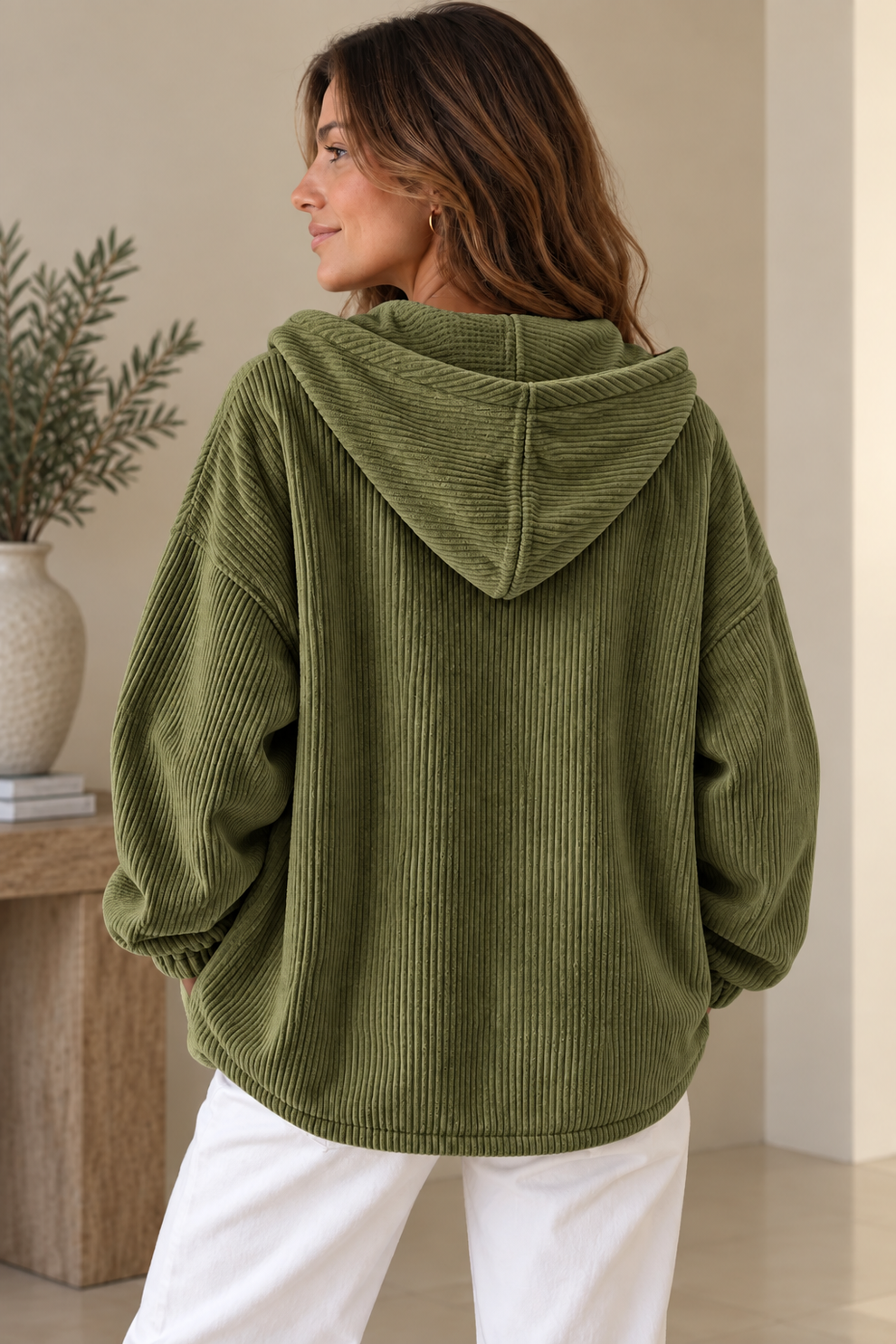 Camilessa - Oversized Corduroy Hooded Jacket