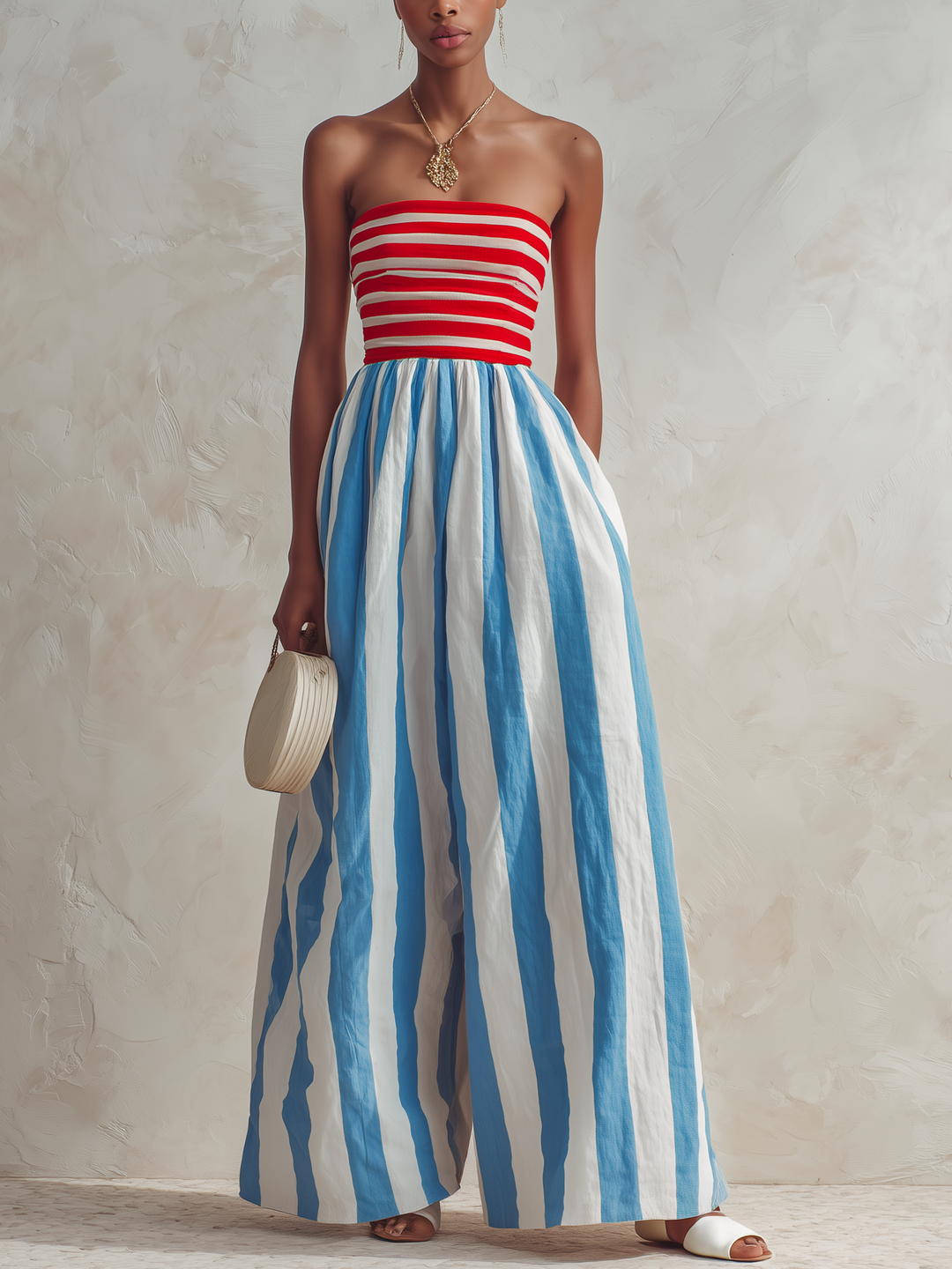 Billie - Strapless Striped Wide Leg Jumpsuit