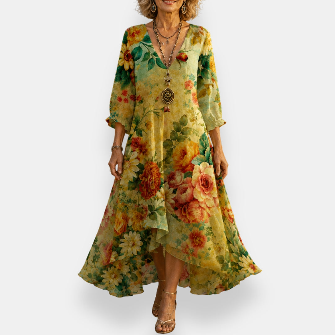 Emila - Flowy Floral Dress With V-neck