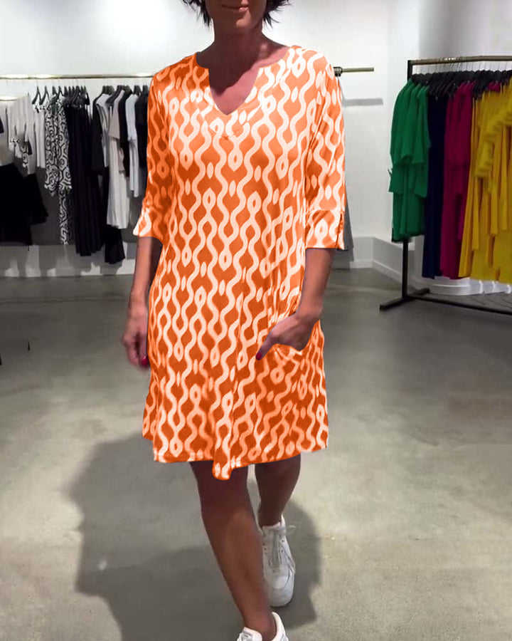 Jacqueline - Printed Mid Length High Neck Dress