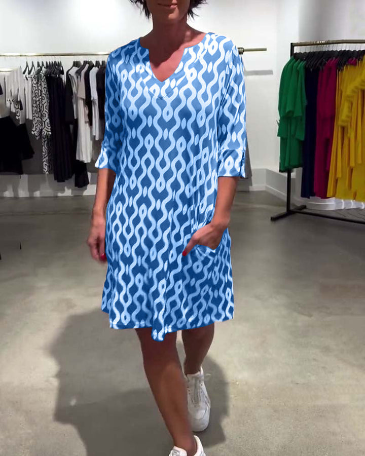Jacqueline - Printed Mid Length High Neck Dress