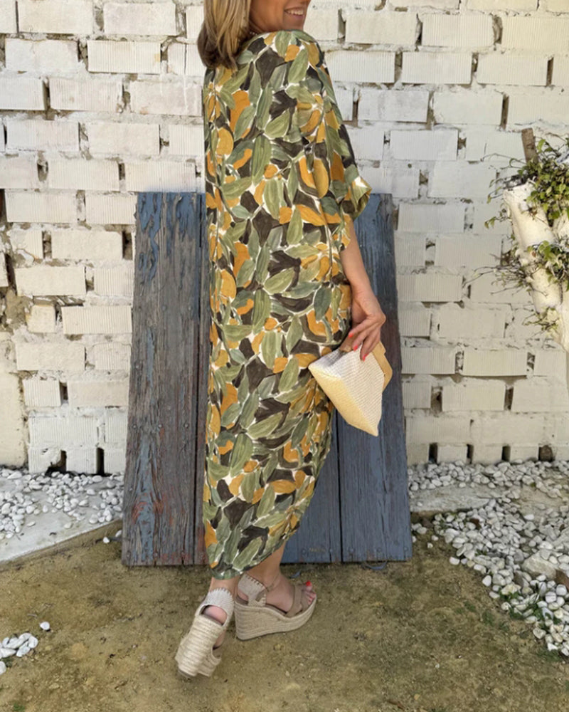 Shilisa - V-Neck Dress With Cable Print