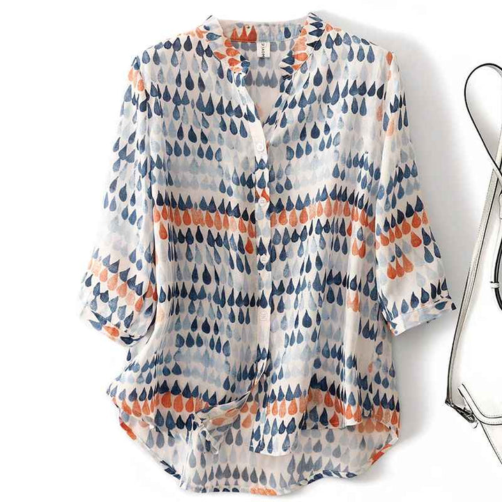 Rusina - Elegant Linen Blouse With Button Front