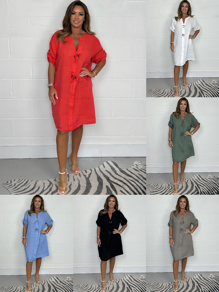 Noeilla - Casual Loose Button-Up Cotton Dress