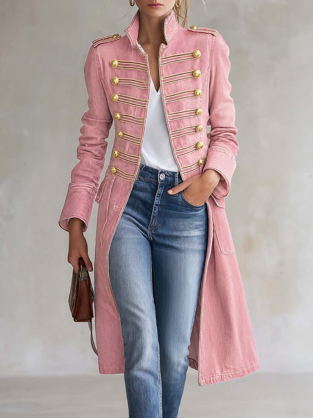 Soleeaessa - Long Sleeve Coat With Stand Collar
