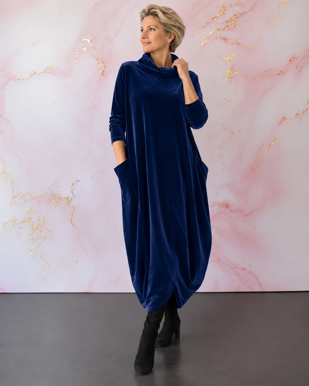 Ilianyette - Velvet High Neck Loose Fit Maxi Dress
