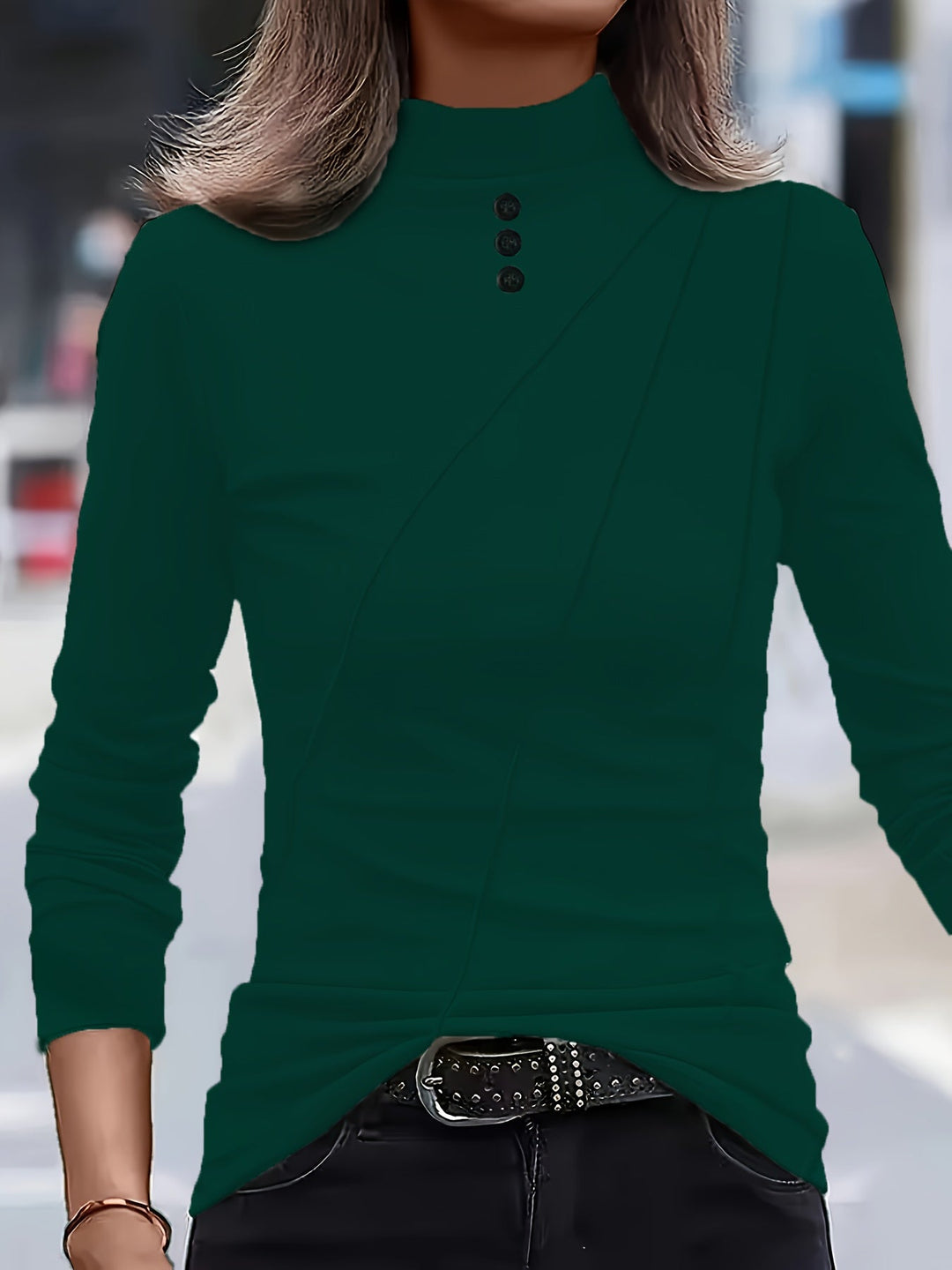 Hermarelis - Elegant High Neck Long Sleeve Shirt