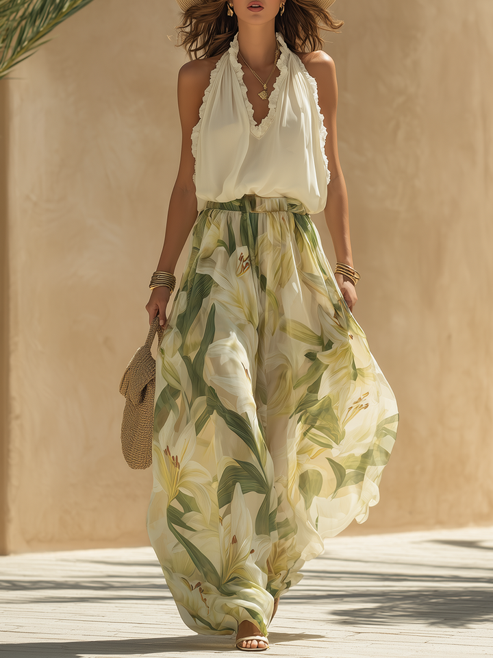Mireella - Lily Print Flowing Two-Piece Set