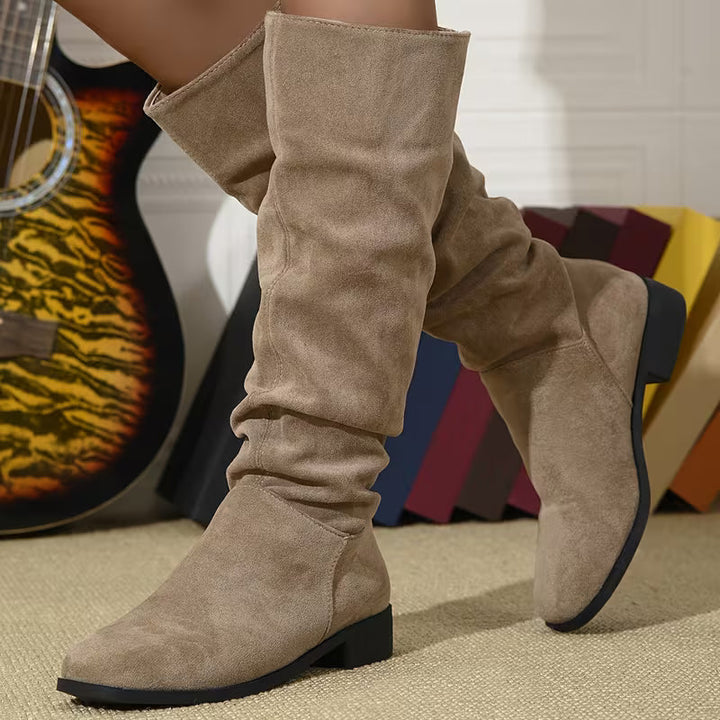 Lianilelle - Slouchy Mid-Calf Boots With Low Heel