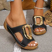 Roqia - Large Buckle Wedge Slippers