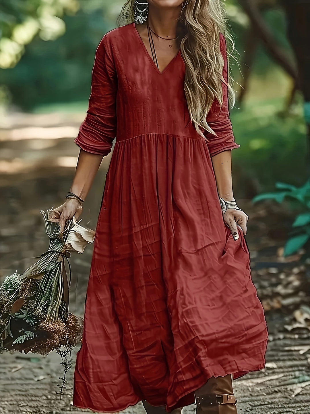 Shirron - Fashionable Long Dress With V Neck