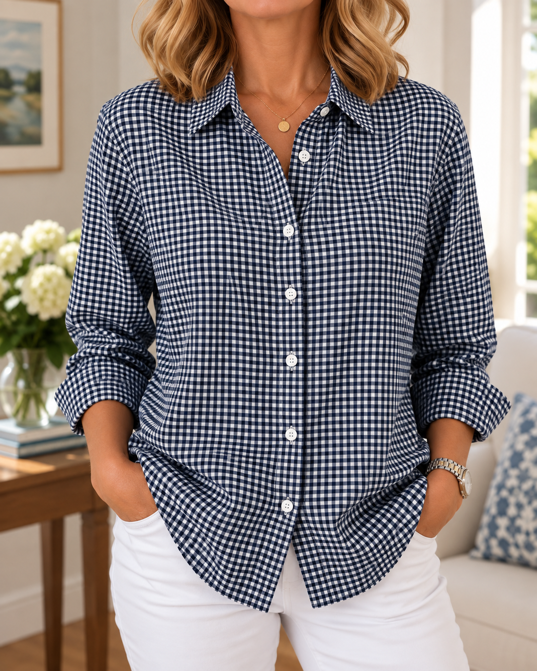 Tala - Long Sleeve Gingham Button Up Shirt