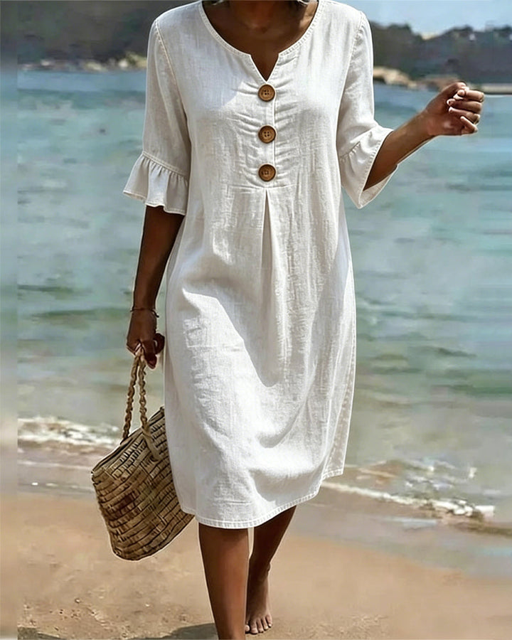 Fammke - Leaf Dress With Denim Sleeves