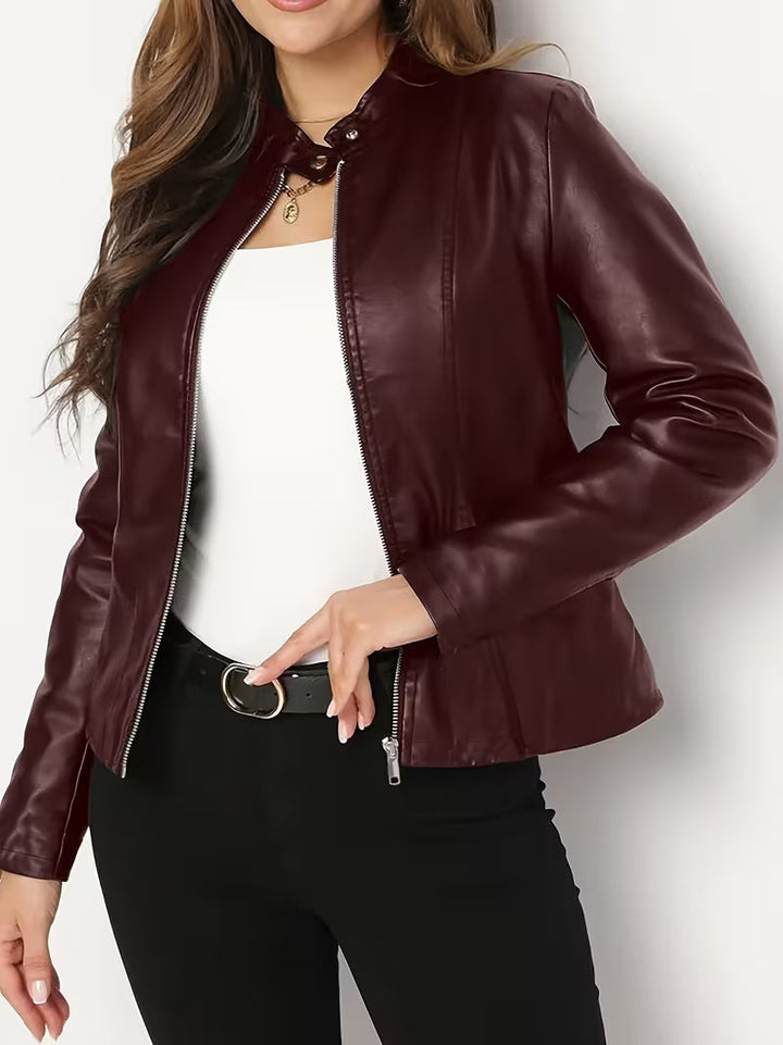 Rosaeaica - Elegant Faux Leather Jacket With Zipper