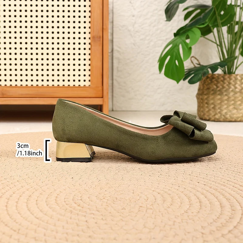Fiamavetta - Elegant Bow Low Block Heel Pumps