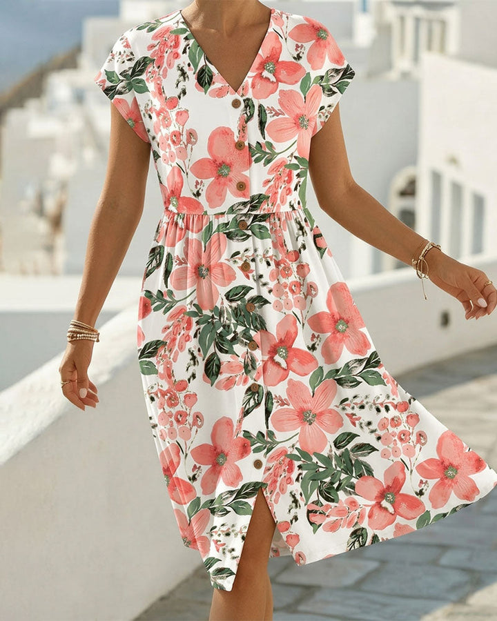 Sinera - Floral Print Dress With Short Sleeves