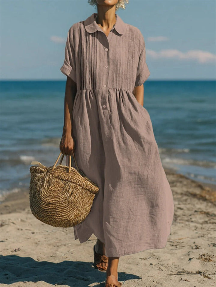 Janny - Elegant Flowy Cotton Shirt Dress