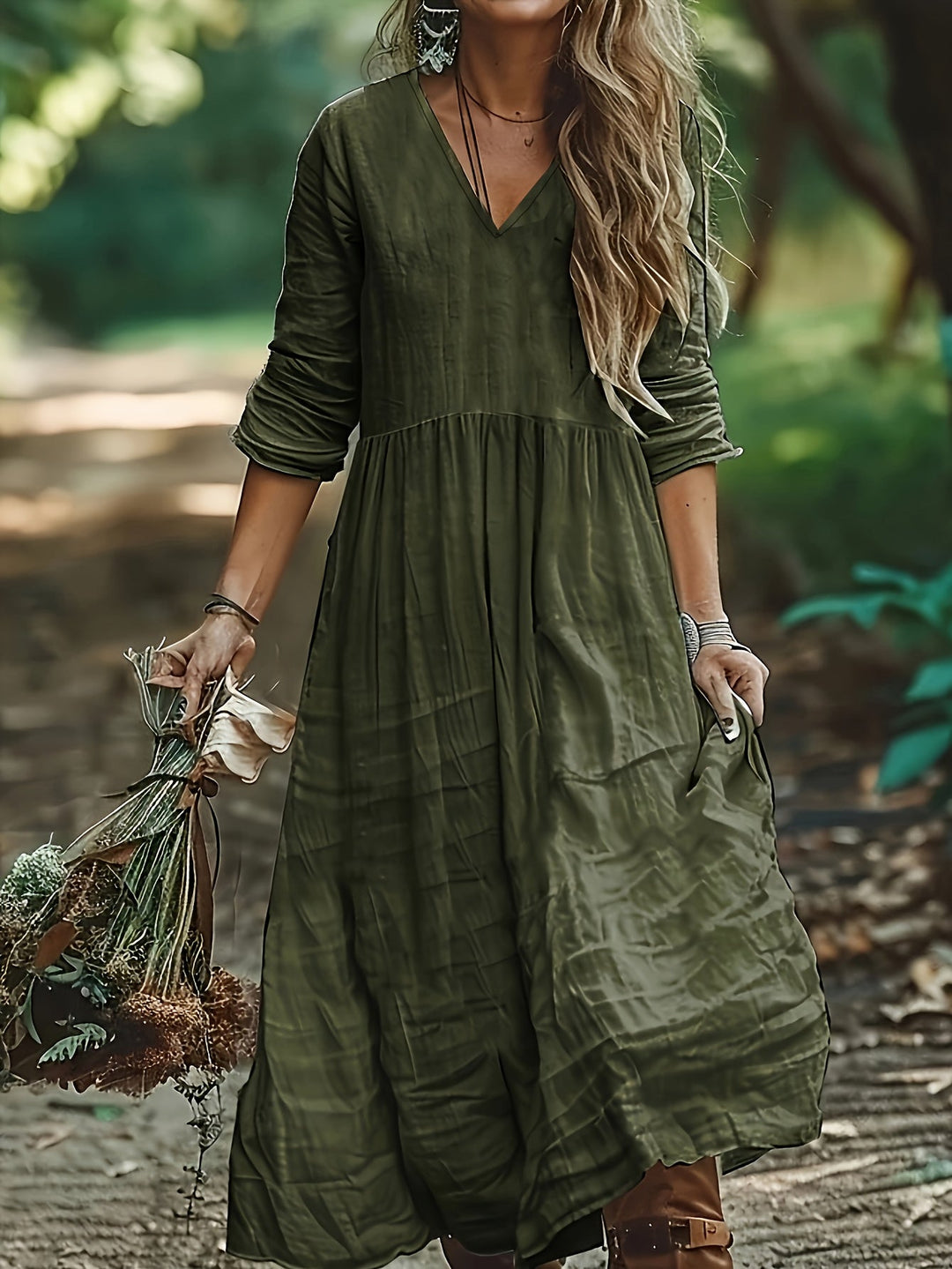 Shirron - Fashionable Long Dress With V Neck
