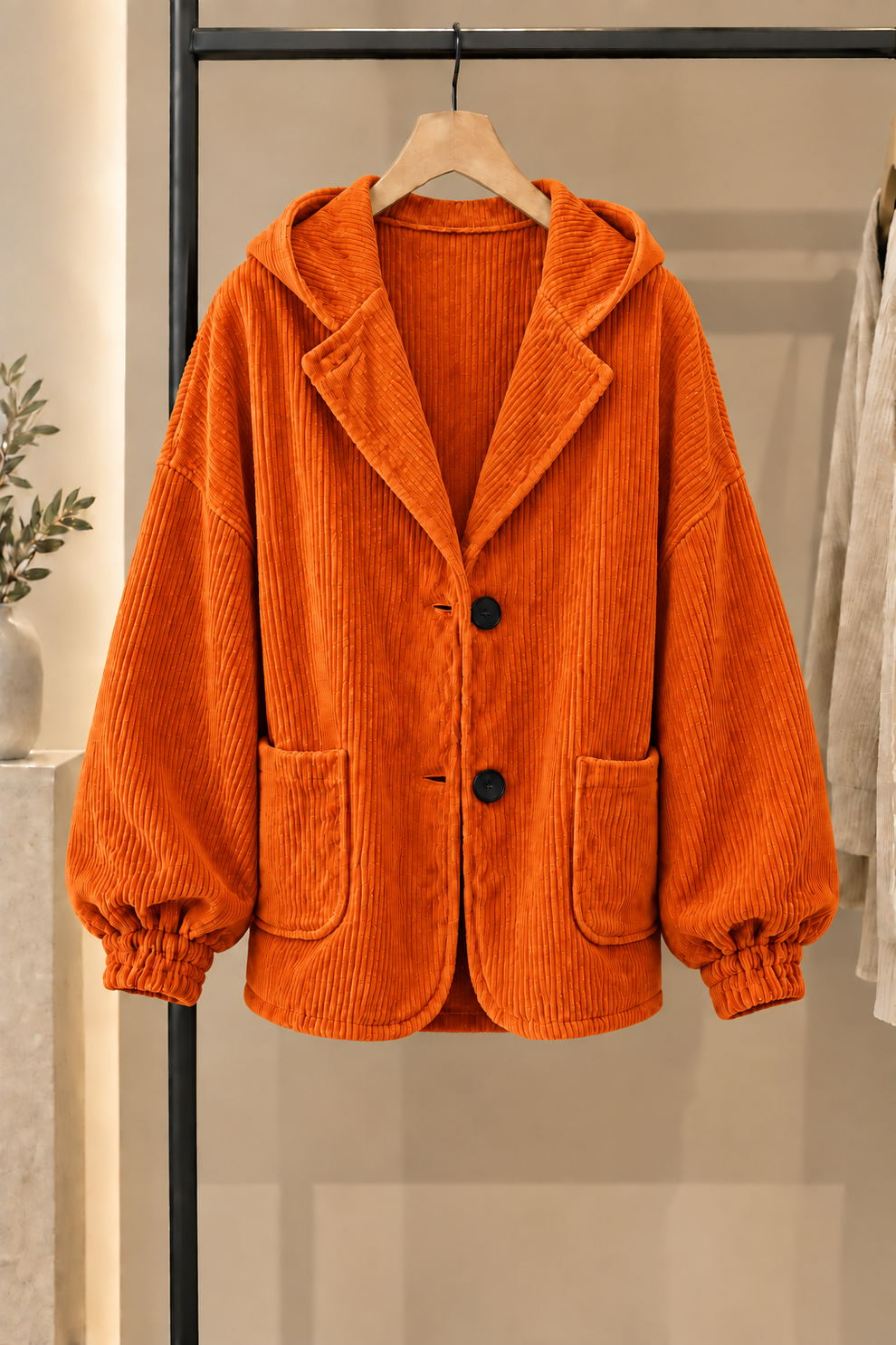 Camilessa - Oversized Corduroy Hooded Jacket