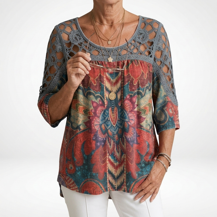 Steven - Bohemian Ethnic Print Blouse