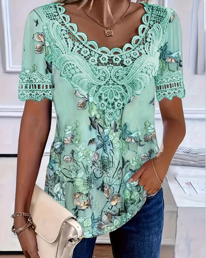 Emilyn - Fashionable Floral Print Short Sleeve T-Shirt