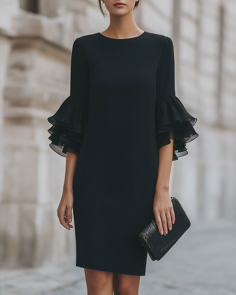 Catalinan - Slim Fit Flared Sleeve Layered Dress