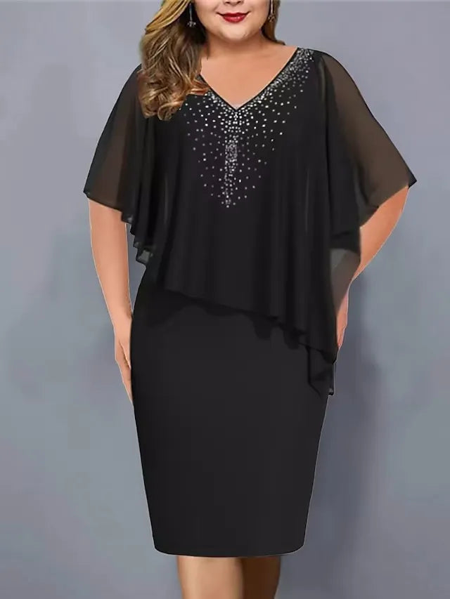 Genoveva - Rhinestone-Embellished Chiffon V-Neck Dress