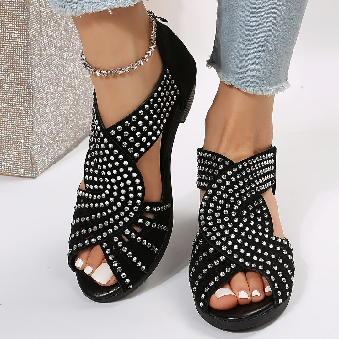 Denuta - Open Toe Rhinestone Wedge Sandals