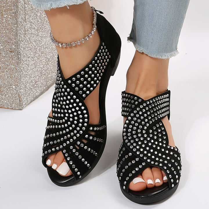 Denuta - Open Toe Rhinestone Wedge Sandals
