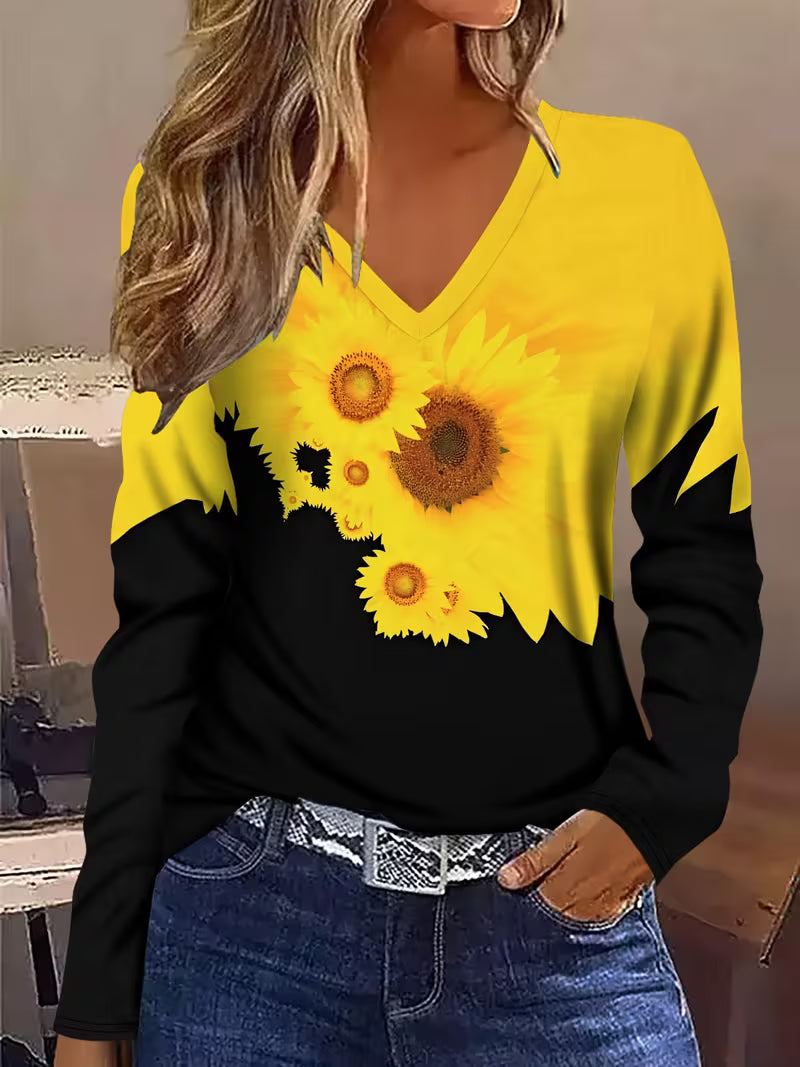 Raimis - Long Sleeve Top With Sunflower Print