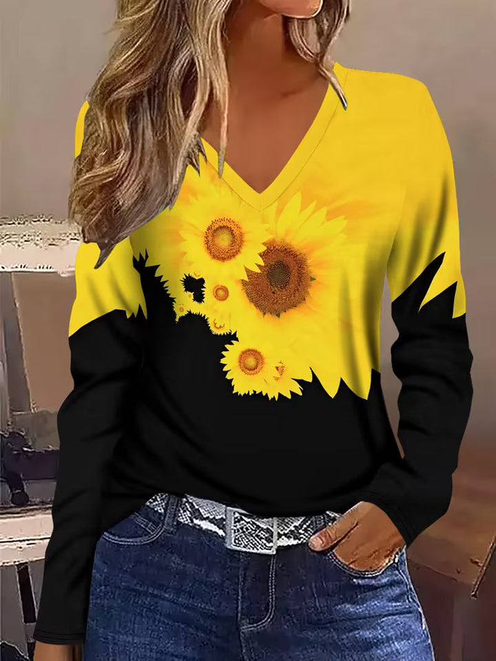Raimis - Long Sleeve Top With Sunflower Print