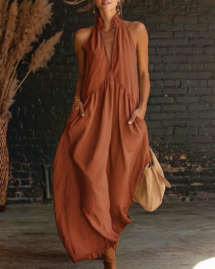 Saorla - Cotton Sleeveless Maxi Dress With High Neck