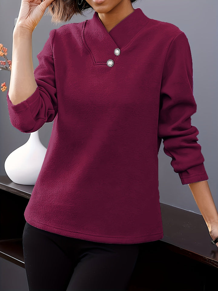 Florette - Casual Long Sleeve V-Neck Collar Top