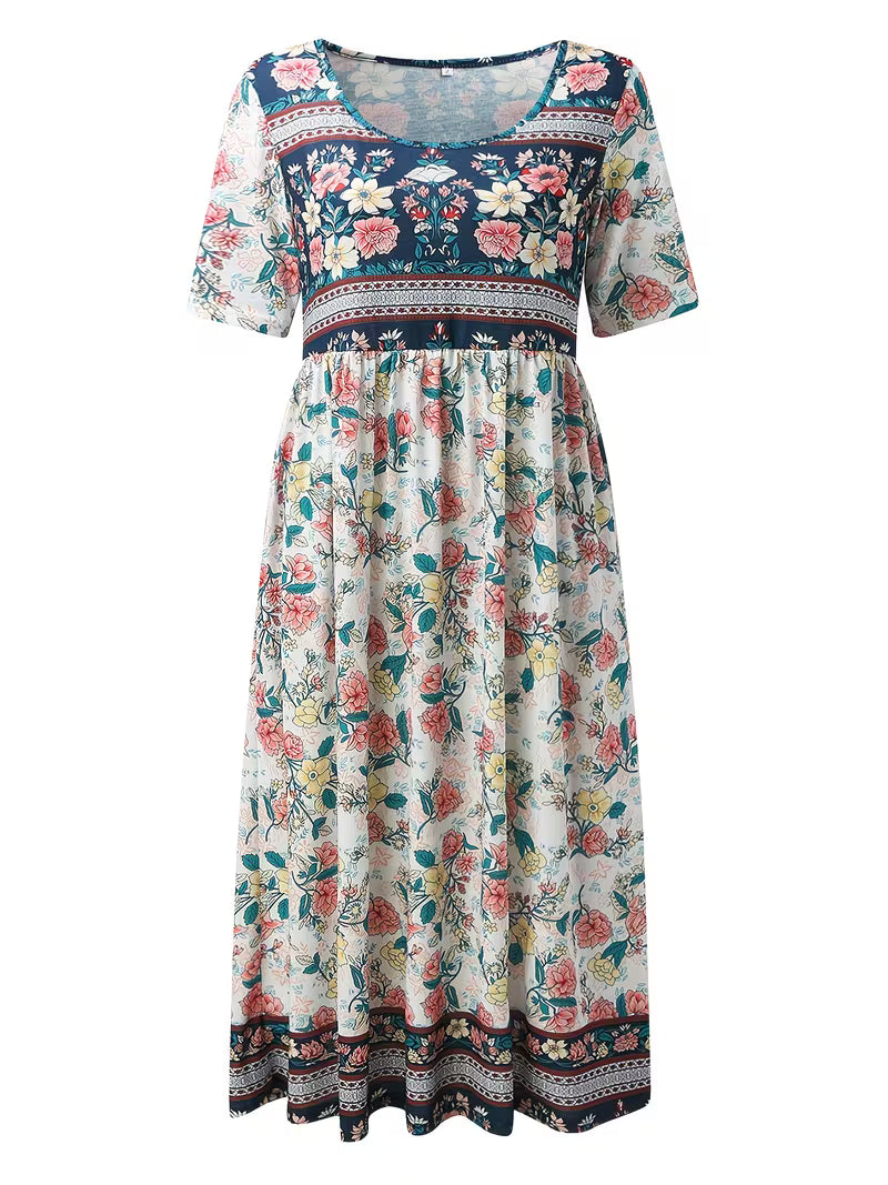 Lisan - Vintage Floral Print Dress with Pocket