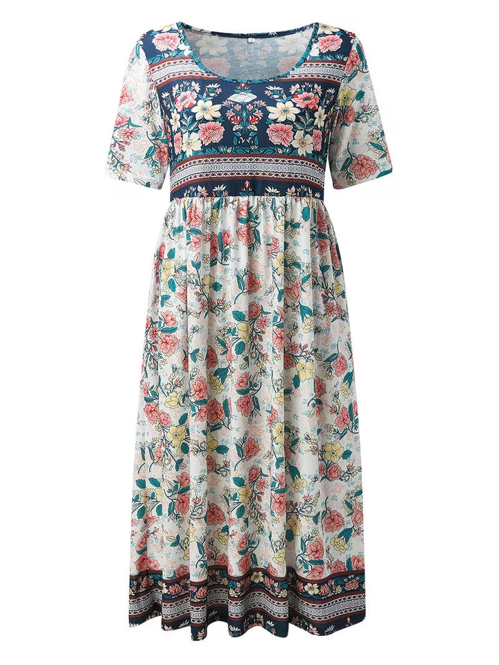 Lisan - Vintage Floral Print Dress with Pocket