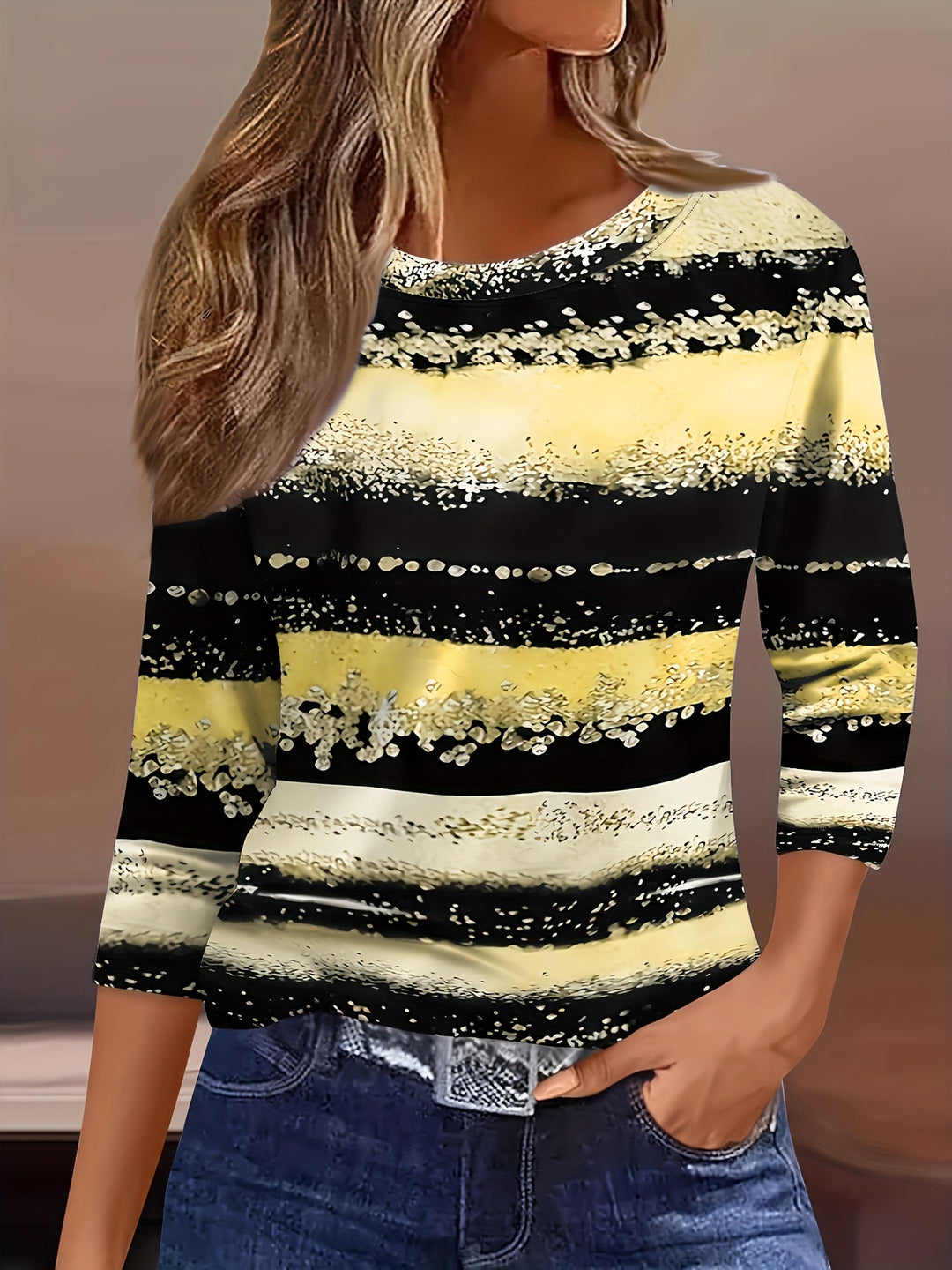 Eleainessa - Casual Fit Striped Round Neck Shirt