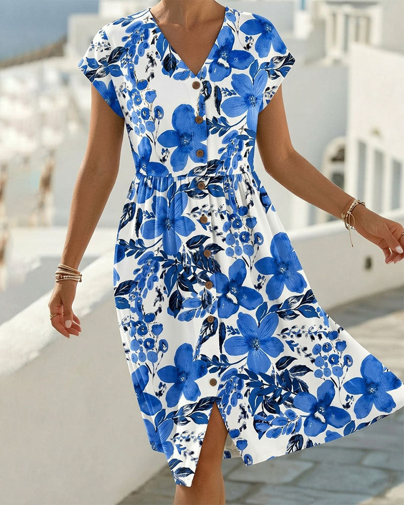 Sinera - Floral Print Dress With Short Sleeves